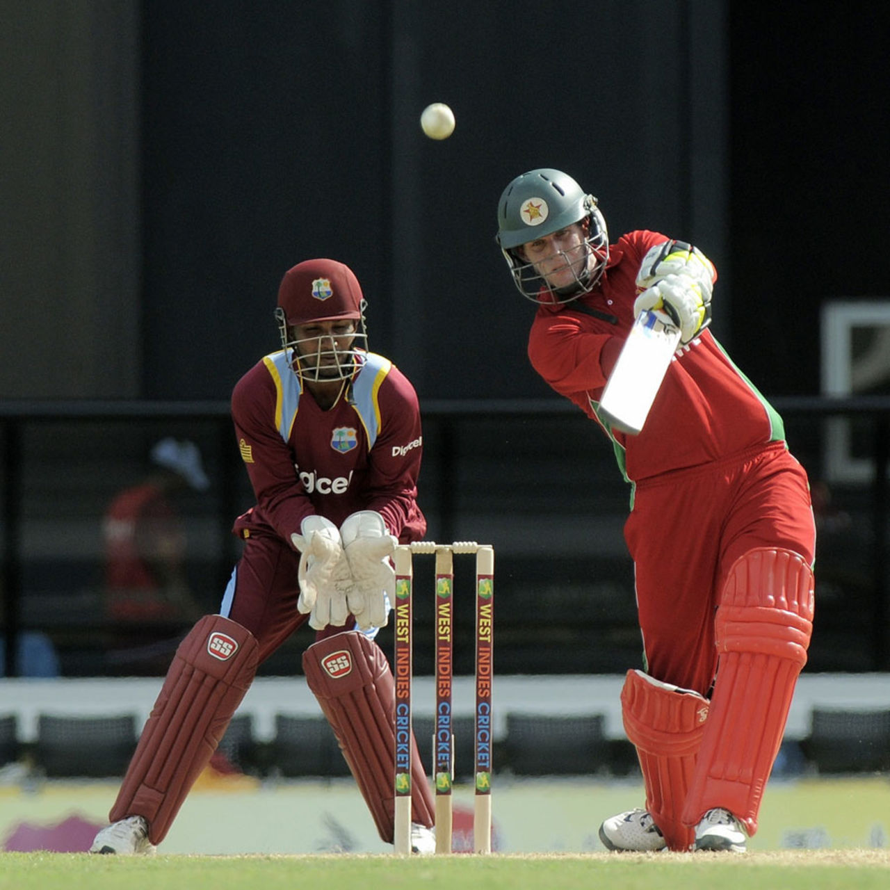 Malcolm Waller hits down the ground, West Indies v Zimbabwe, 1st T20I, North Sound, March 2, 2013