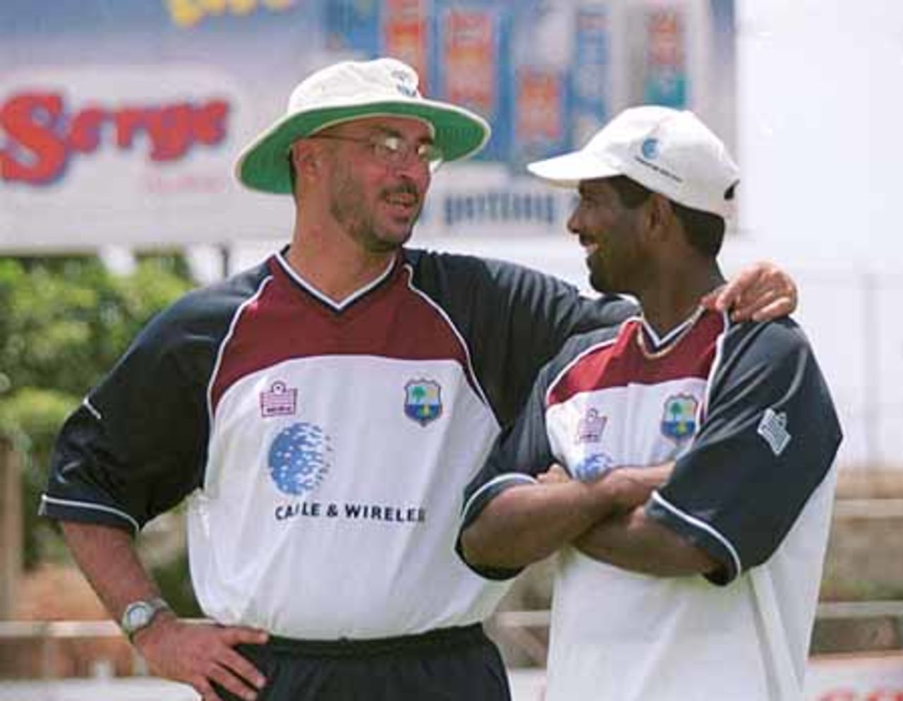 West Indies manager Ricky Skerritt with Dinanath Ramnarine, West Indies v South Africa, 5th Test, Sabina Park Jamaica, 19-23 April 2001