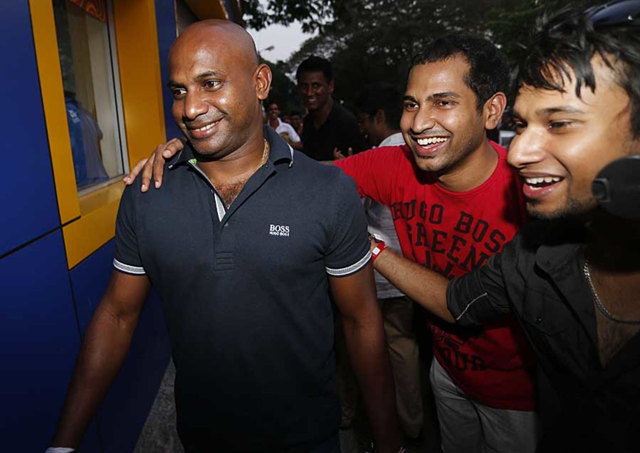 Sanath Jayasuriya, on his way to meet Sri Lankan players in an attempt to resolve the stand-off with the board, Colombo, March 3, 2013