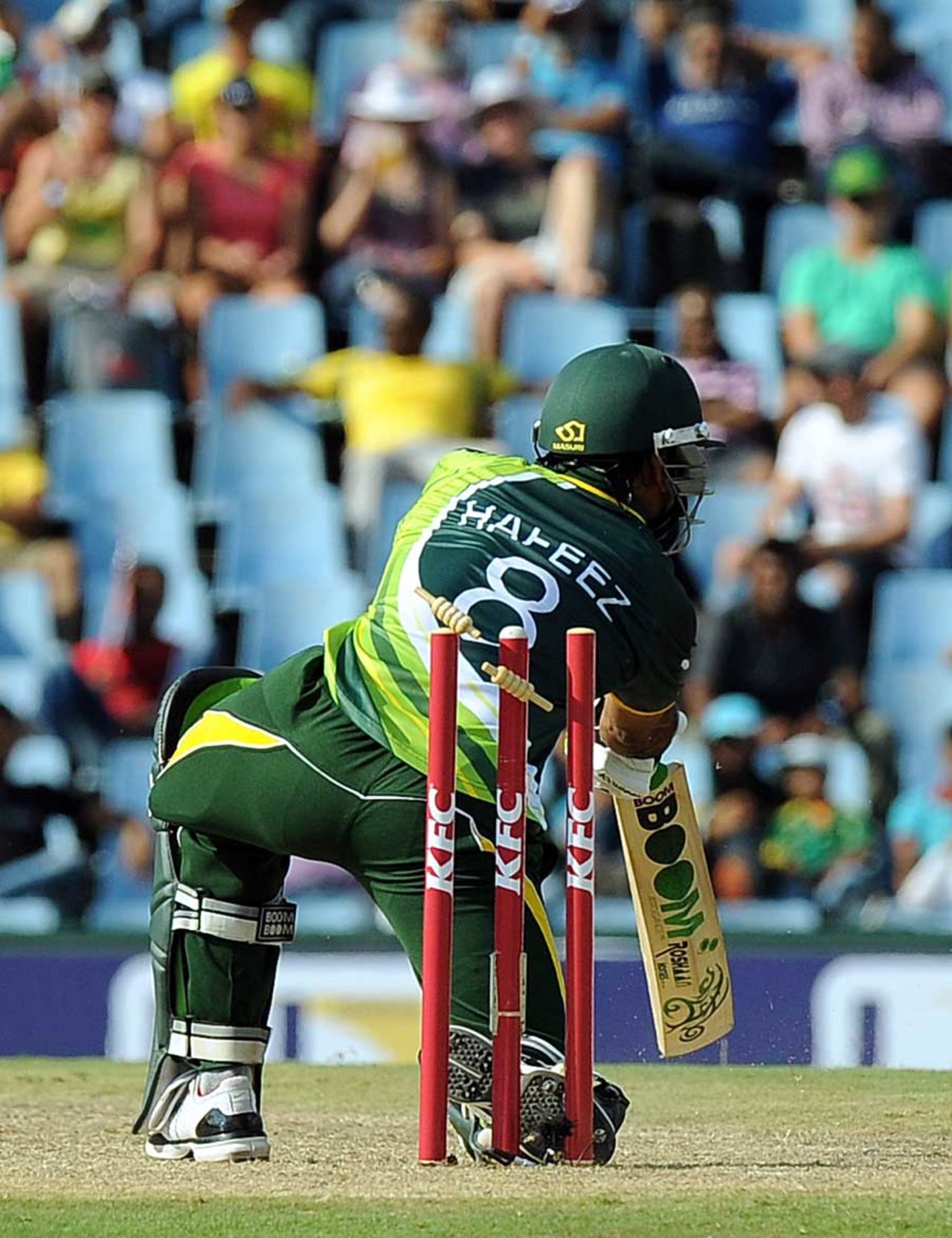 Mohammad Hafeez is hit wicket for 86, South Africa v Pakistan, 2nd T20I, Centurion, March 3, 2013