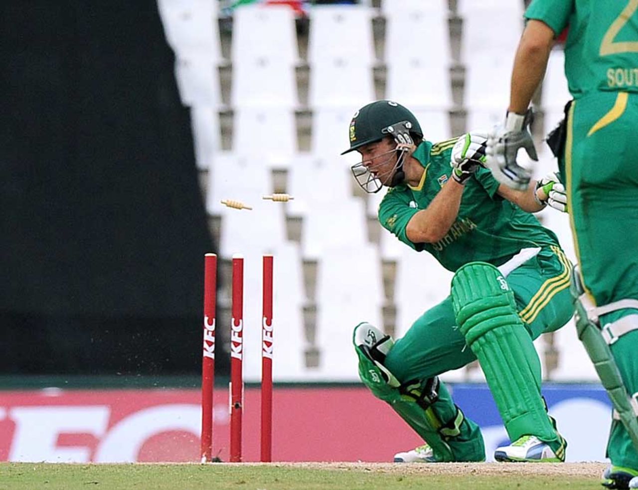 AB de Villiers is bowled, South Africa v Pakistan, 2nd T20I, Centurion, March 3, 2013