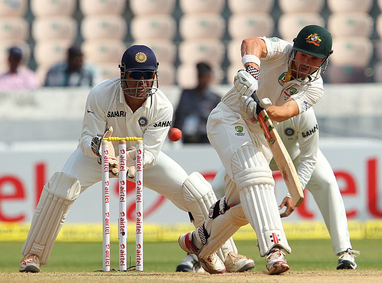 Ed Cowan top scored in the second innings with 44, India v Australia, 2nd Test, Hyderabad, 4th day, March 5, 2013