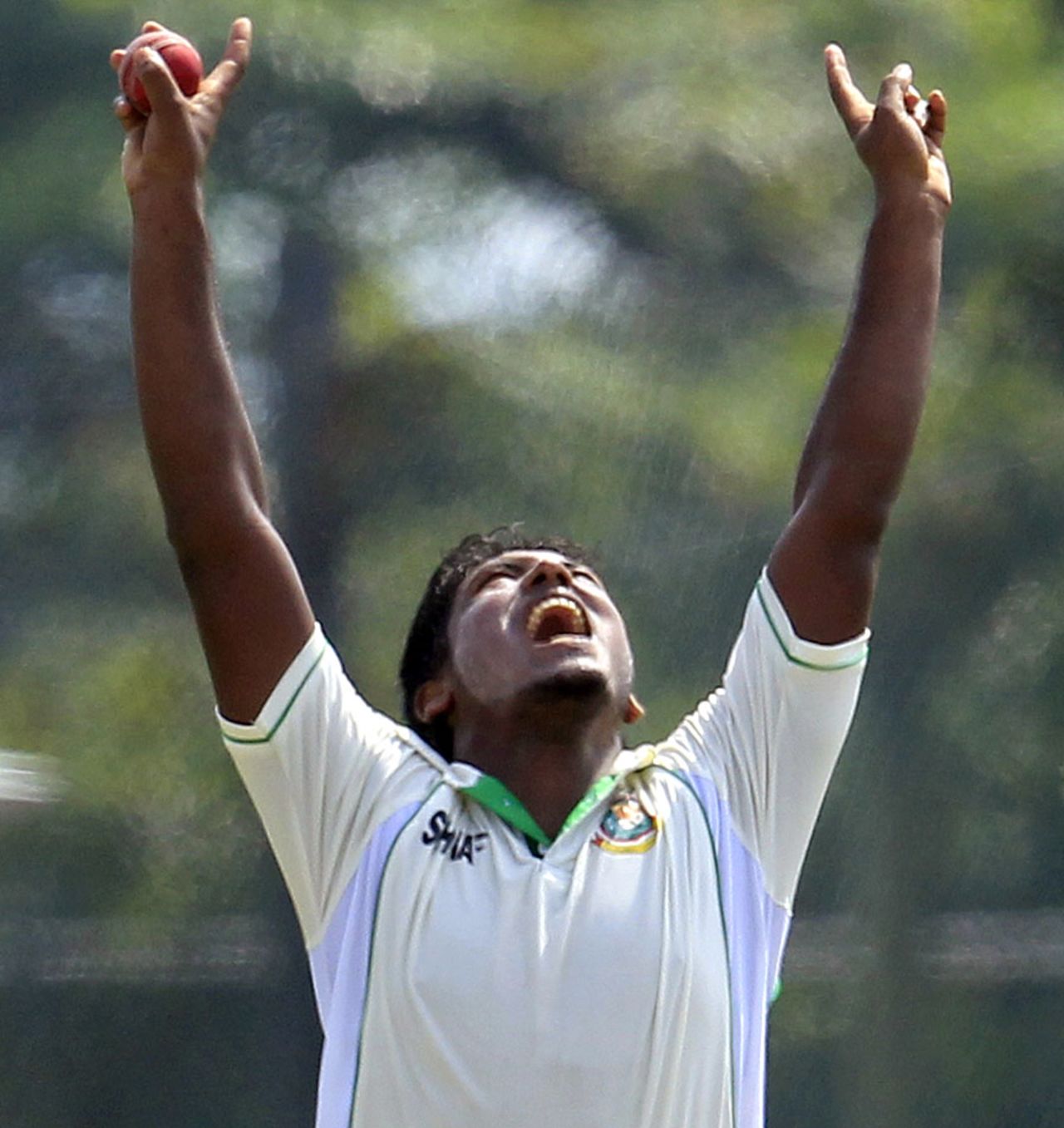Abul Hasan raises his arms after catching Angelo Mathews, Sri Lanka v Bangladesh, 1st Test, Galle, 2nd day, March 9, 2013