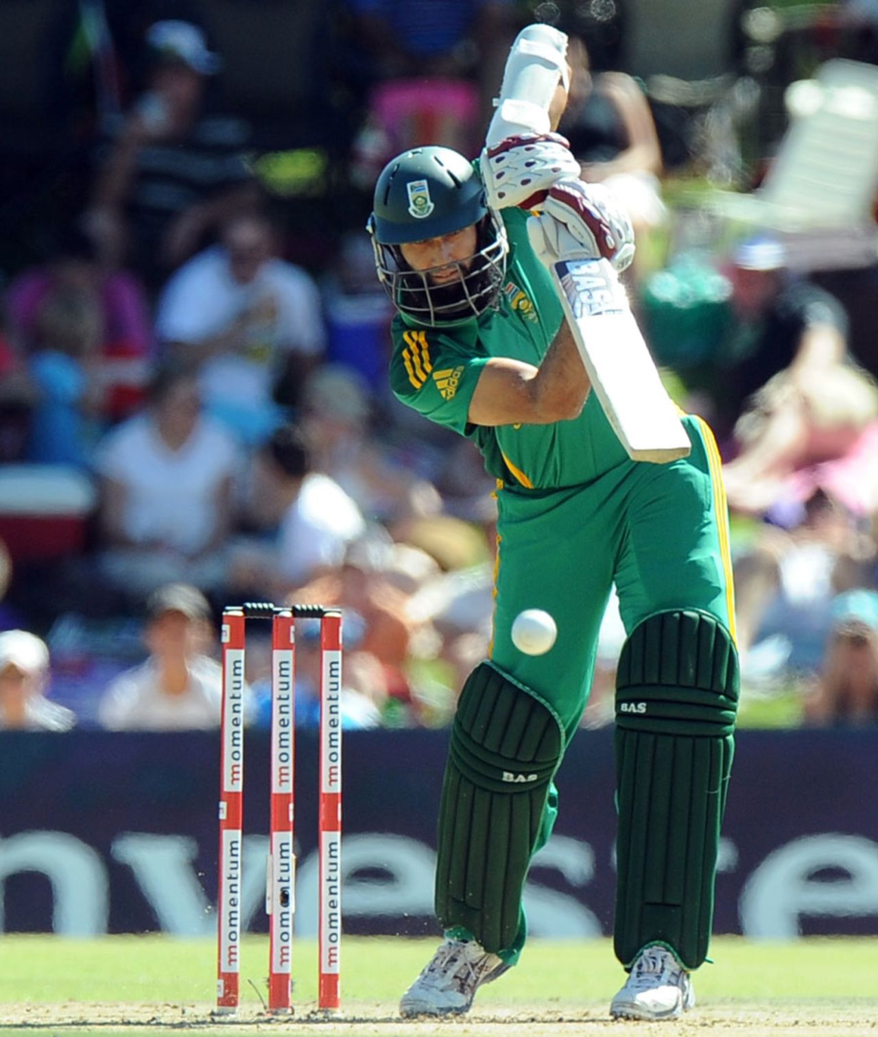 Hashim Amla punches the ball down the ground, South Africa v Pakistan, 1st ODI, Bloemfontein, March 10, 2013