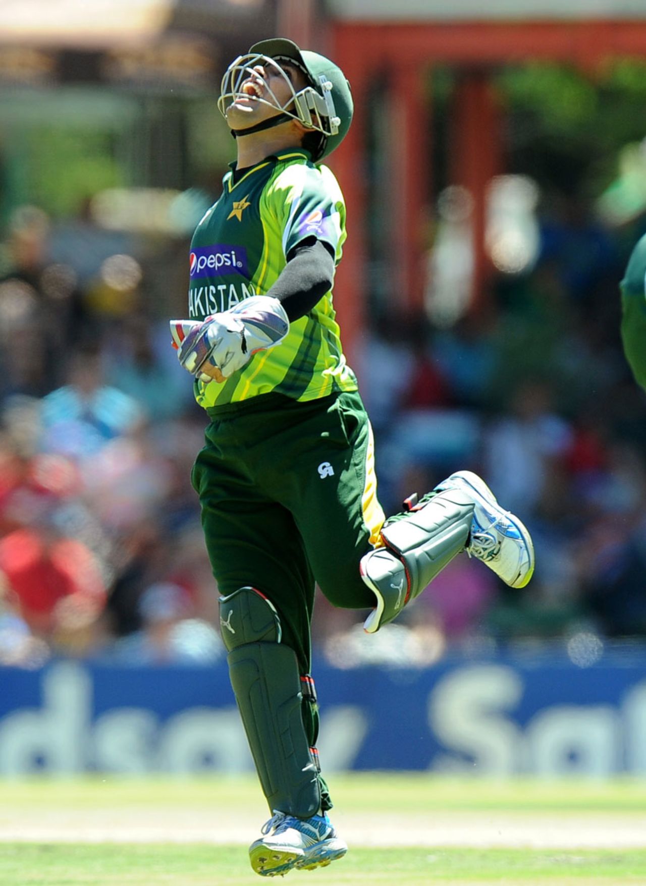 Kamran Akmal jumps for joy after taking a catch, South Africa v Pakistan, 1st ODI, Bloemfontein, March 10, 2013