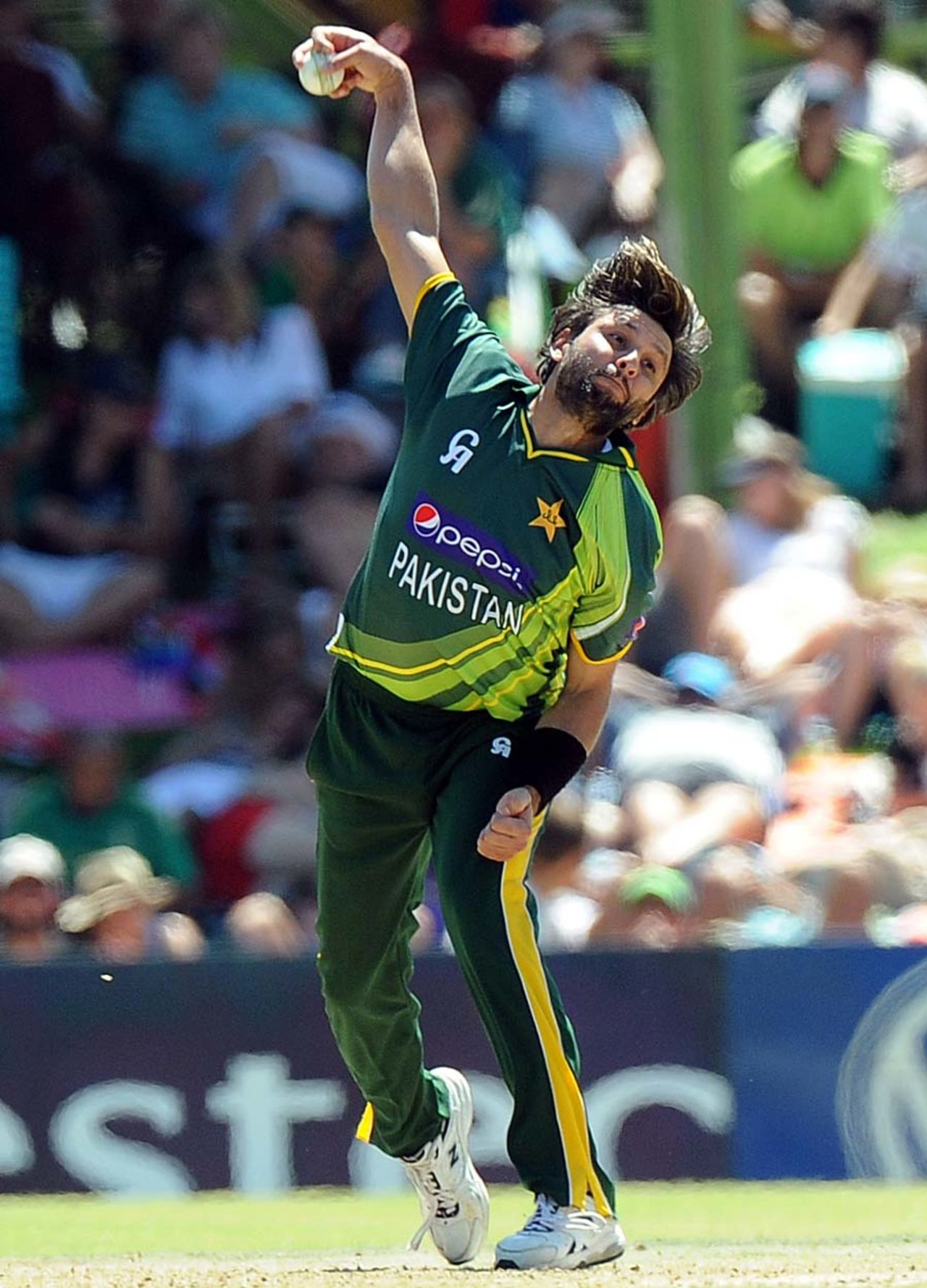 Shahid Afridi bowls in his first ODI since September last year, South Africa v Pakistan, 1st ODI, Bloemfontein, March 10, 2013