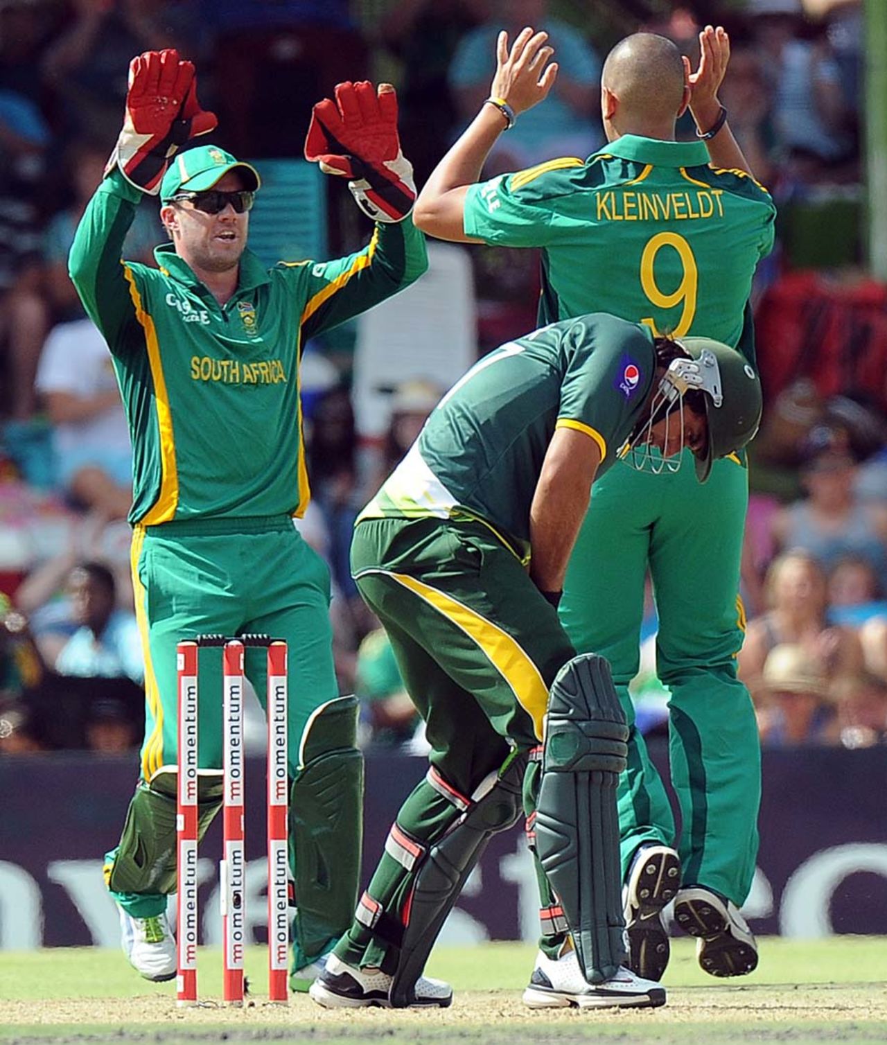 Nasir Jamshed reacts after being caught out, South Africa v Pakistan, 1st ODI, Bloemfontein, March 10, 2013