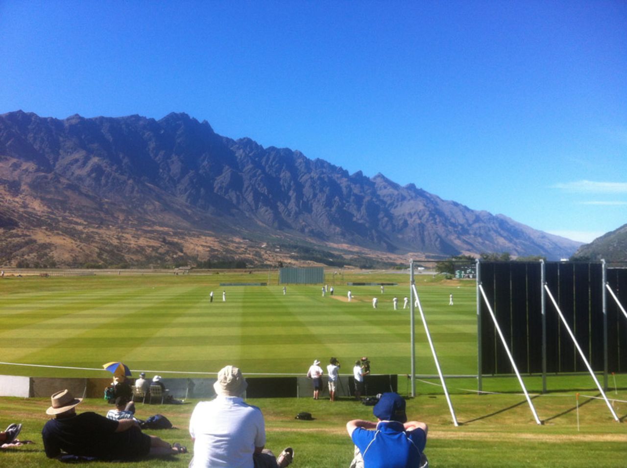 The Remarkables mountain range in the background of the Queenstown ground, New Zealand XI v England XI, Tour match, Queenstown, 1st day, February 27, 2013