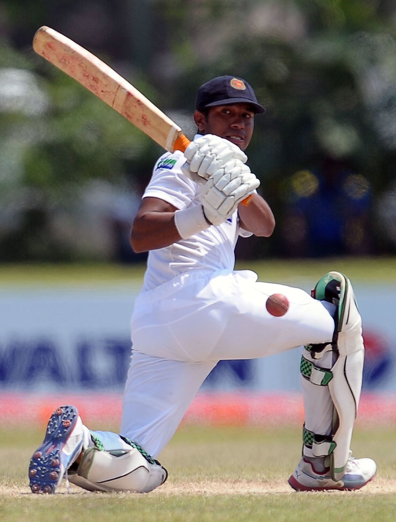 Kithuruwan Vithanage plays a sweep shot, Sri Lanka v Bangladesh, Sri Lanka v Bangladesh, 1st Test, Galle, 5th day, March 12, 2013