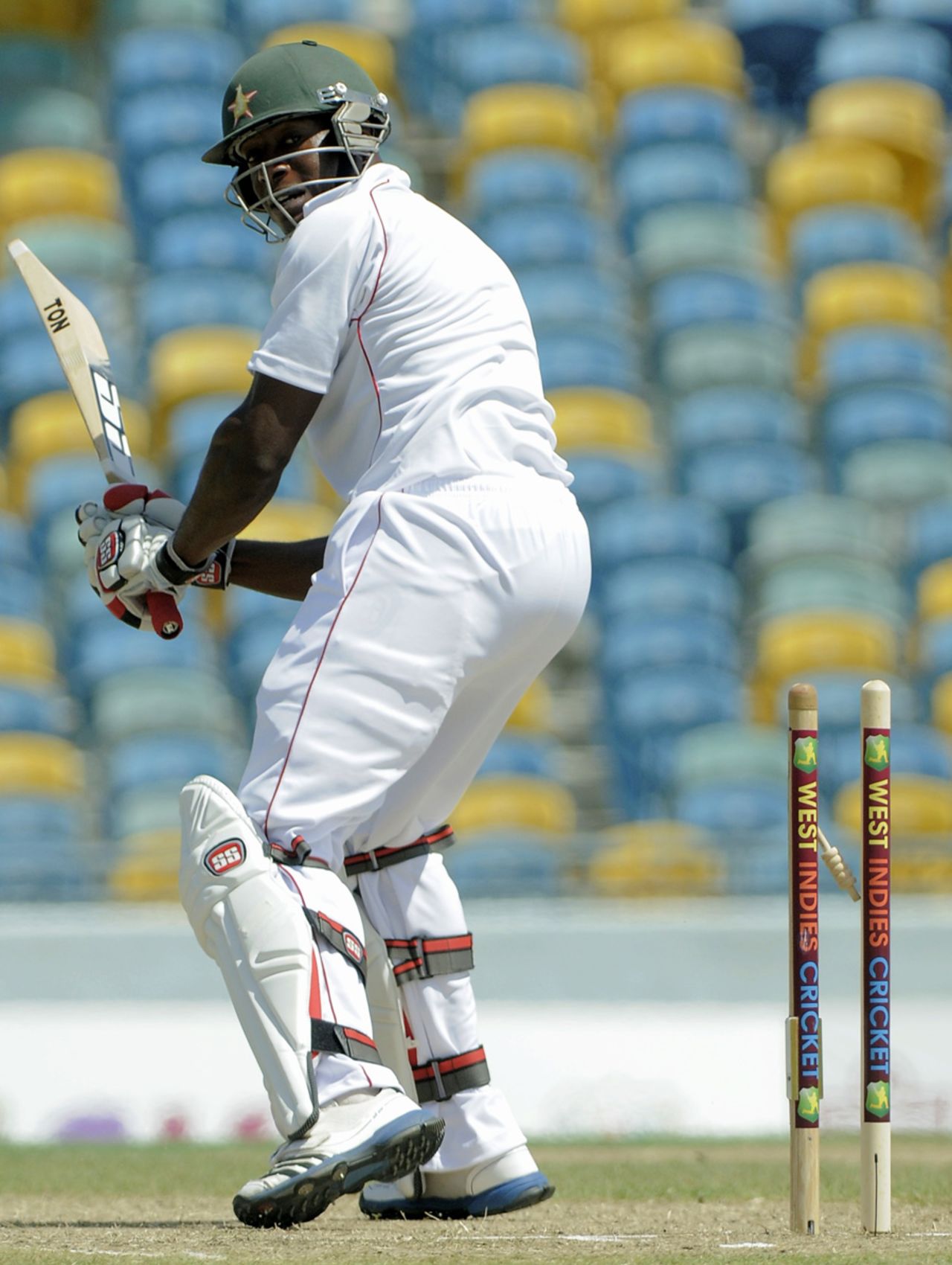 Vusi Sibanda is bowled for 12, West Indies v Zimbabwe, 1st Test, Barbados, 1st day, March 12, 2013