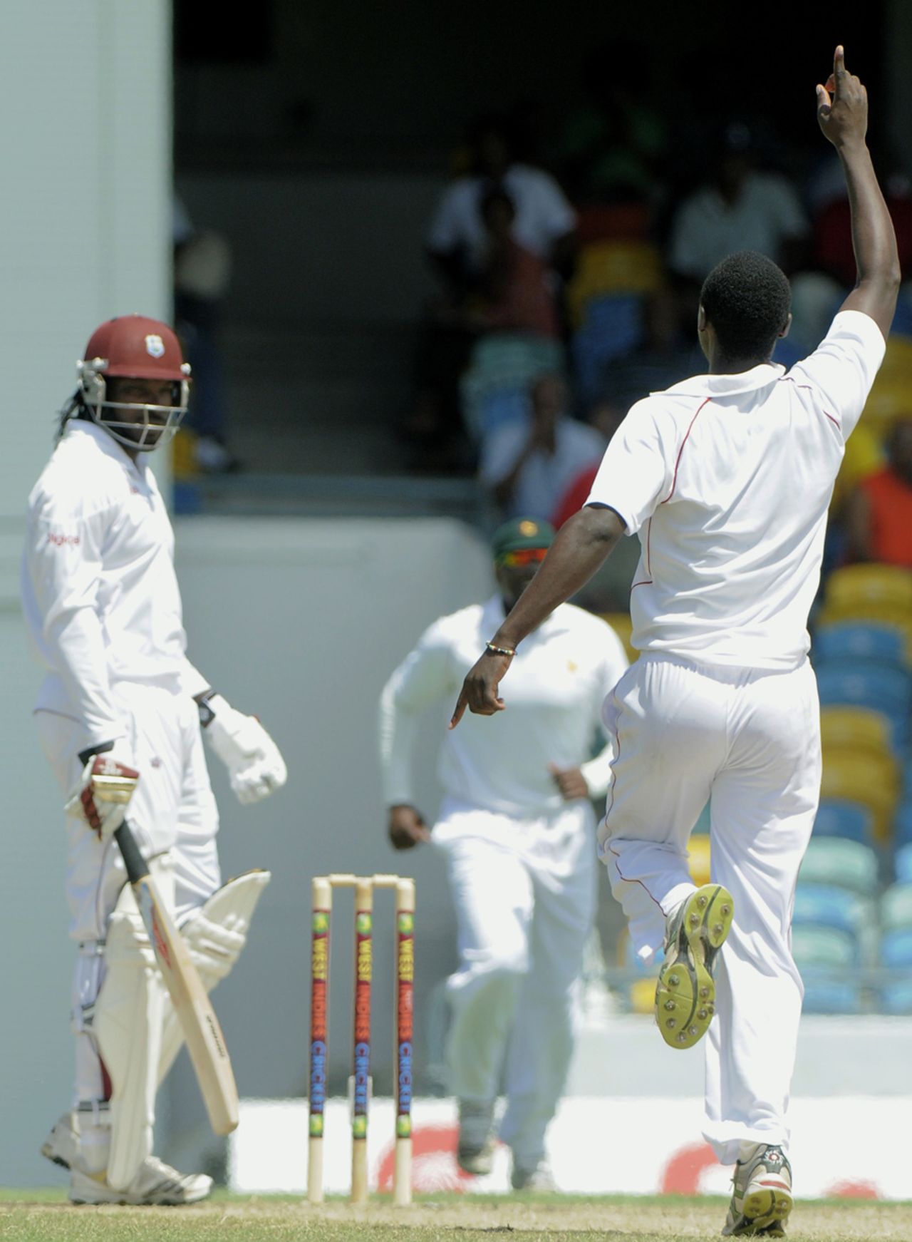 Chris Gayle falls to debutant Tendai Chatara, West Indies v Zimbabwe, 1st Test, Barbados, 2nd day, March 13, 2013