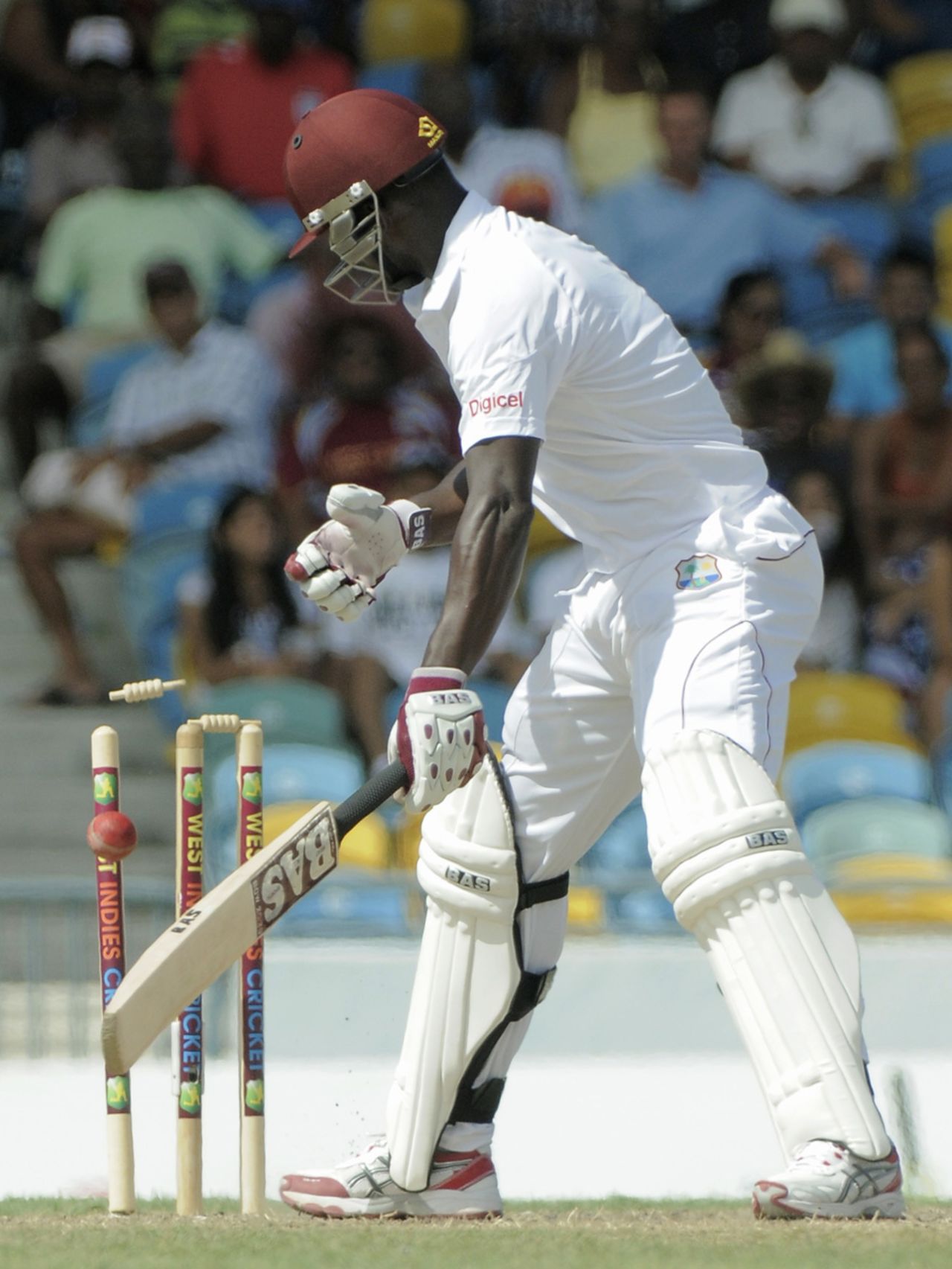 Darren Sammy is bowled for 73, West Indies v Zimbabwe, 1st Test, Barbados, 2nd day, March 13, 2013