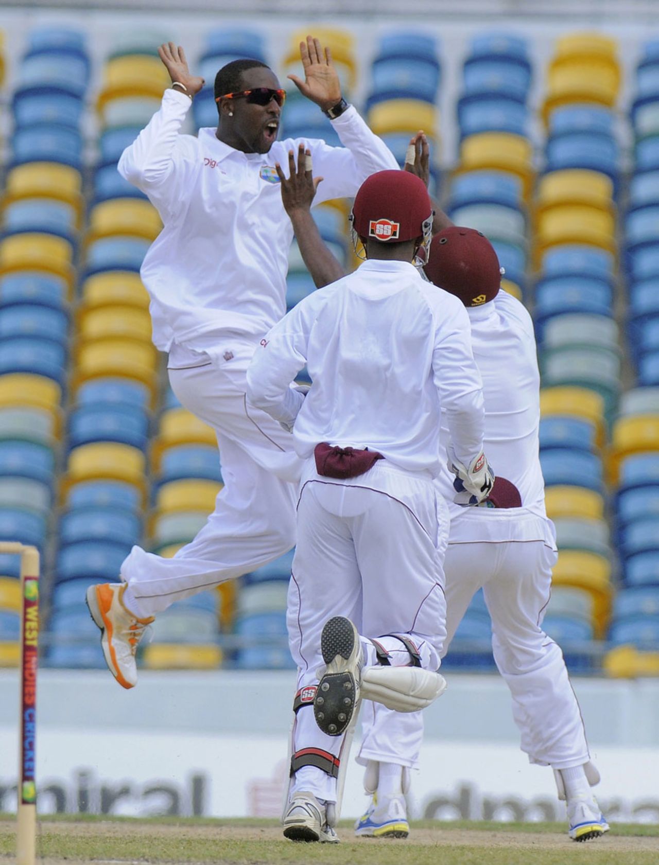 Shane Shillingford celebrates the wicket of Malcolm Waller, West Indies v Zimbabwe, 1st Test, Barbados, 3rd day, March 14, 2013