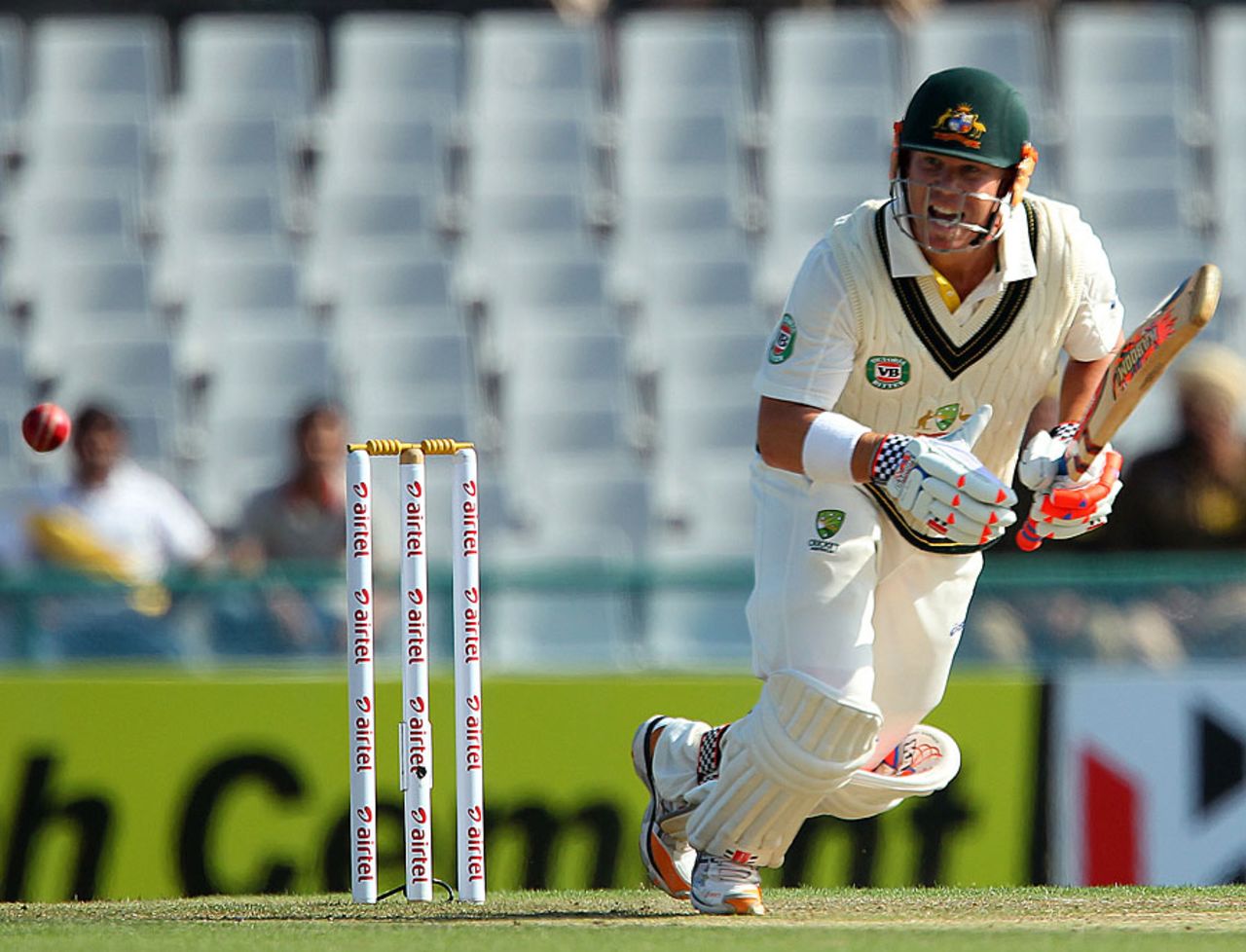 David Warner tucks it away to the on side, India v Australia, 3rd Test, Mohali, 2nd day, March 15, 2013