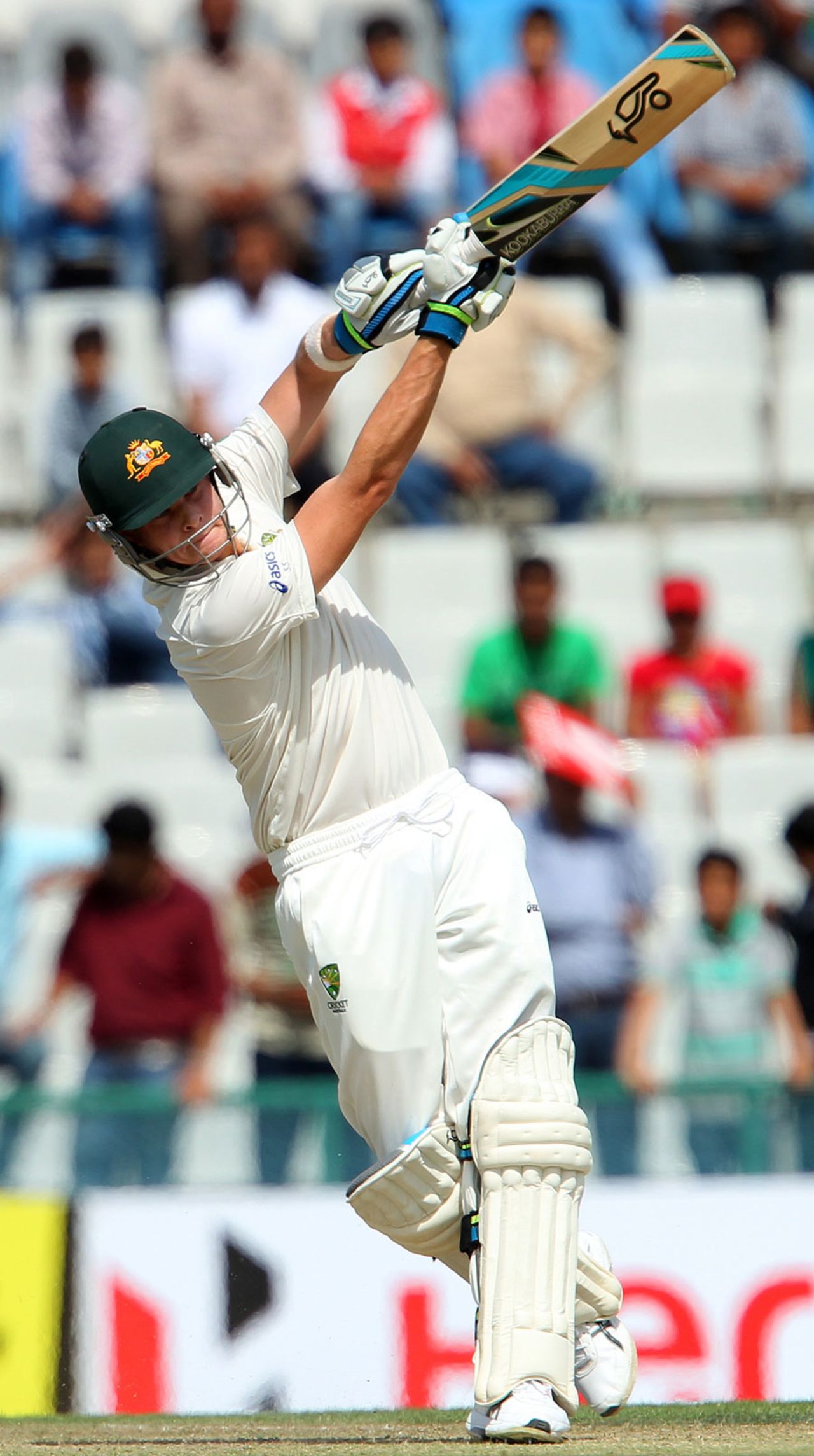 Steven Smith lofts to the boundary, India v Australia, 3rd Test, Mohali, 2nd day, March 15, 2013