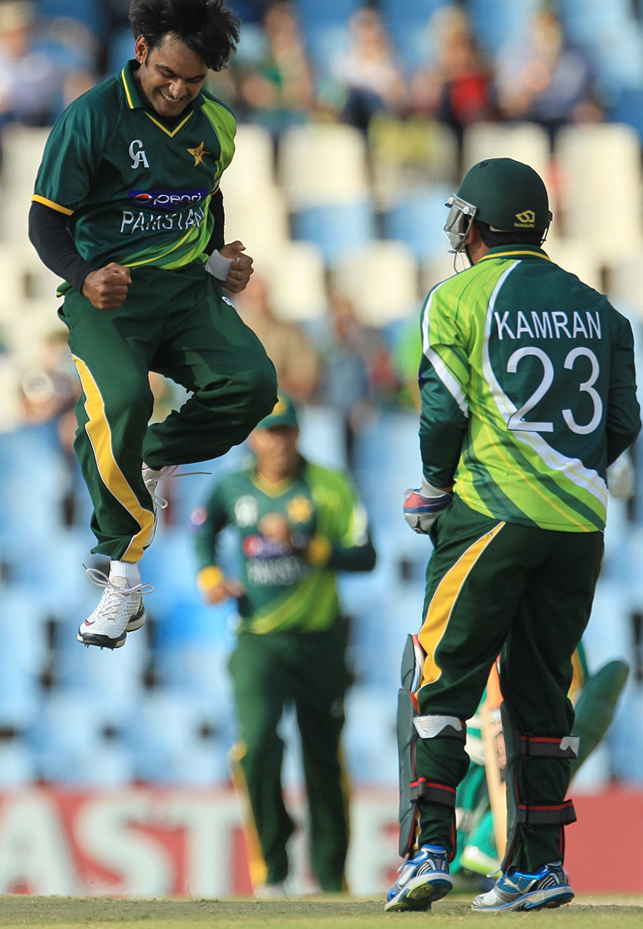 Mohammad Hafeez jumps after a wicket, South Africa v Pakistan, 2nd ODI, Centurion, March 15, 2013