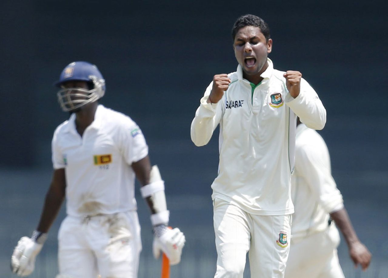 Sohag Gazi is delighted after dismissing Angelo Mathews, Sri Lanka v Bangladesh, 2nd Test, Colombo, 2nd day, March 17, 2013
