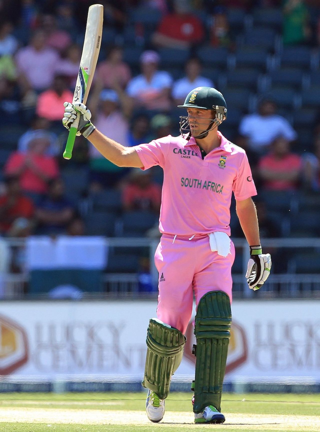 AB de Villiers acknowledges his fifty, South Africa v Pakistan, 3rd ODI, Johannesburg, March 17, 2013