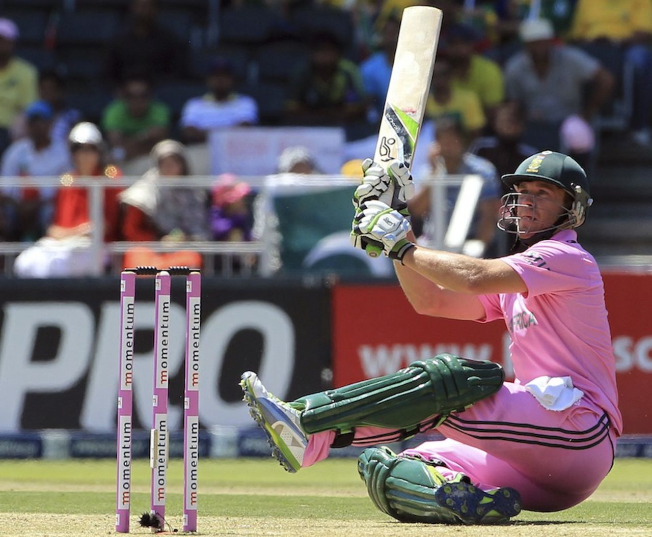 AB de Villiers lofts the ball over short fine leg, South Africa v Pakistan, 3rd ODI, Johannesburg, March 17, 2013