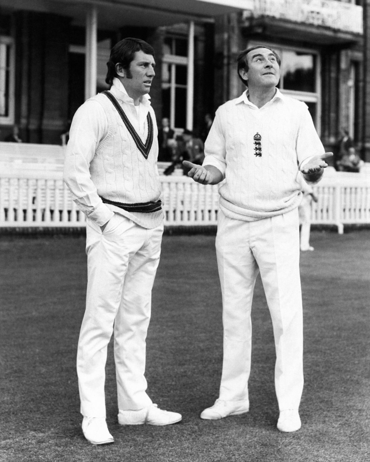 Ian Chappell and Ray Illingworth check the weather conditions, England v Australia, 2nd Test, Lord,s 1st day, June 22, 1972