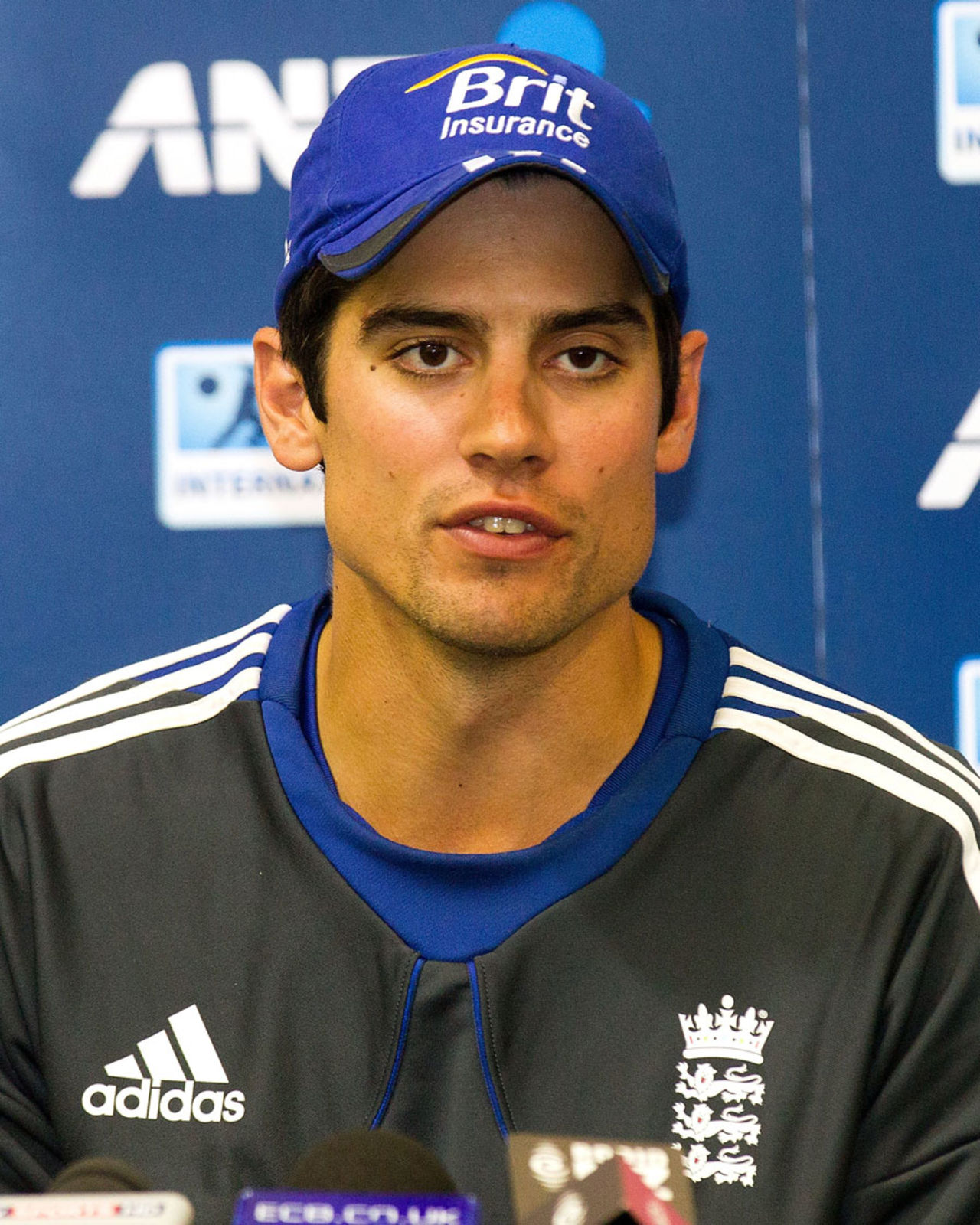 England captain Alastair Cook speaks to the media after the Wellington Test, New Zealand v England, 2nd Test, 5th day, Wellington, March 18, 2013