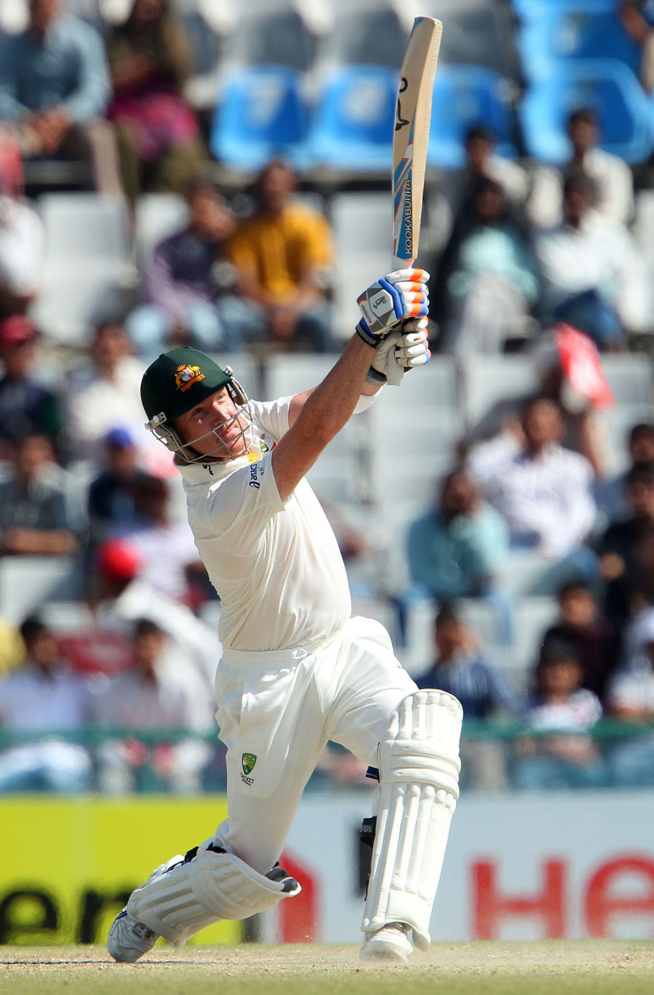 Brad Haddin plays an expansive shot during his innings of 30, India v Australia, 3rd Test, 5th day, Mohali, March 18, 2013, 