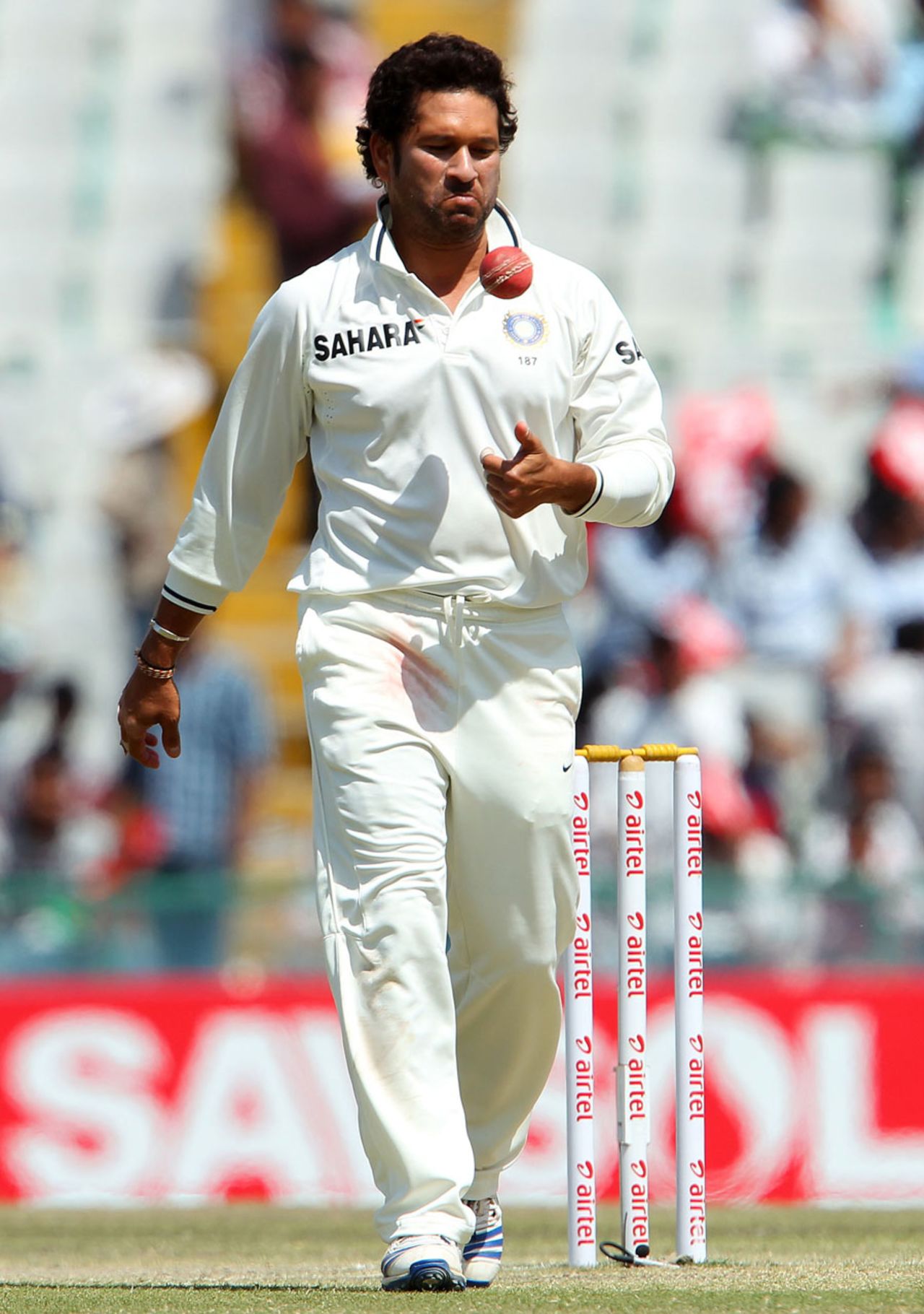 Sachin Tendulkar bowled two overs on the fifth day, India v Australia, 3rd Test, 5th day, Mohali, March 18, 2013
