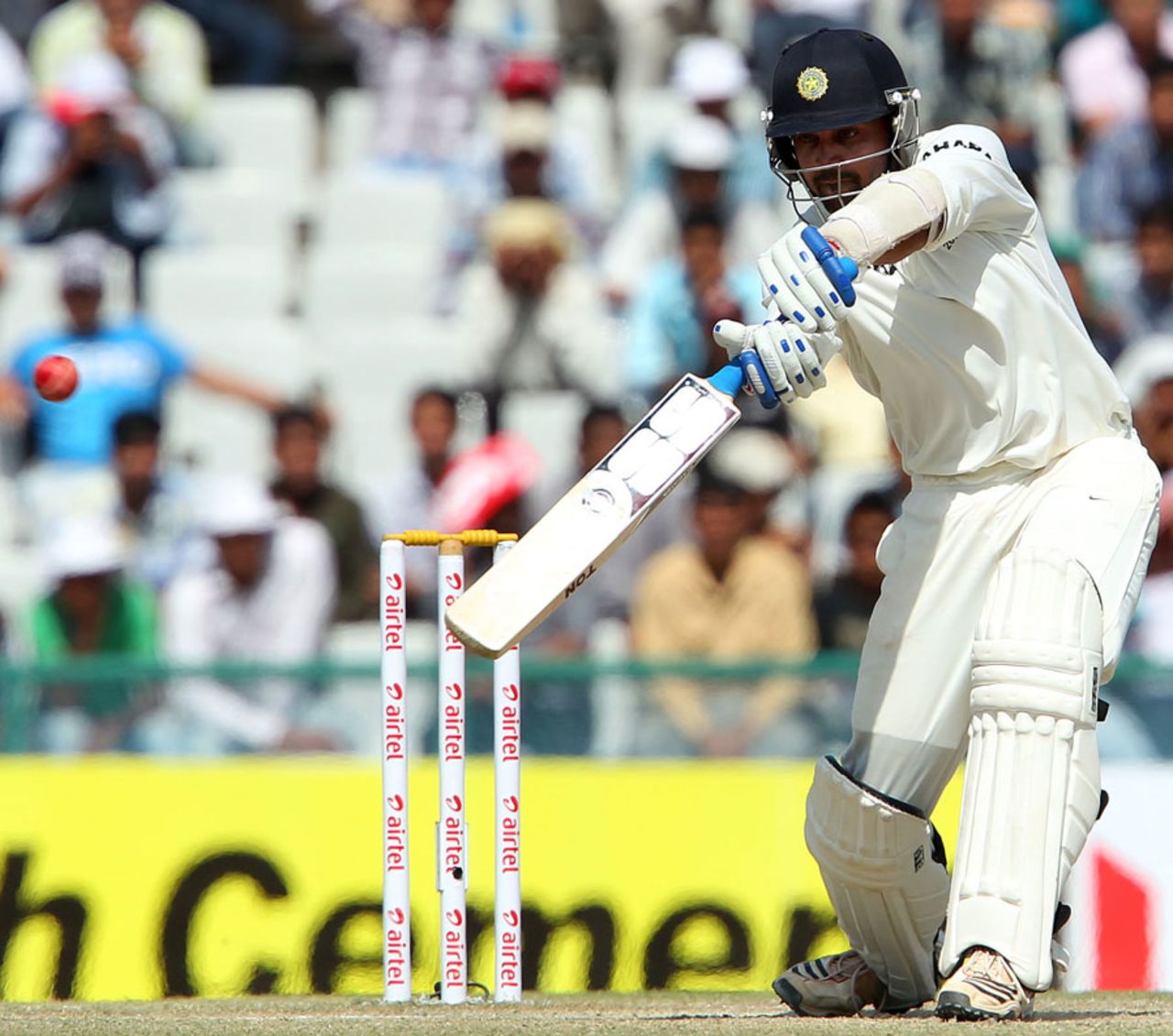 M Vijay drives to the off side, India v Australia, 3rd Test, Mohali, 5th day, March 18, 2013