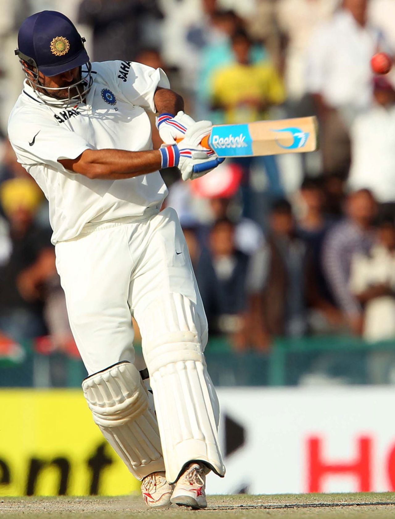 MS Dhoni pulls to the leg side, India v Australia, 3rd Test, Mohali, 5th day, March 18, 2013