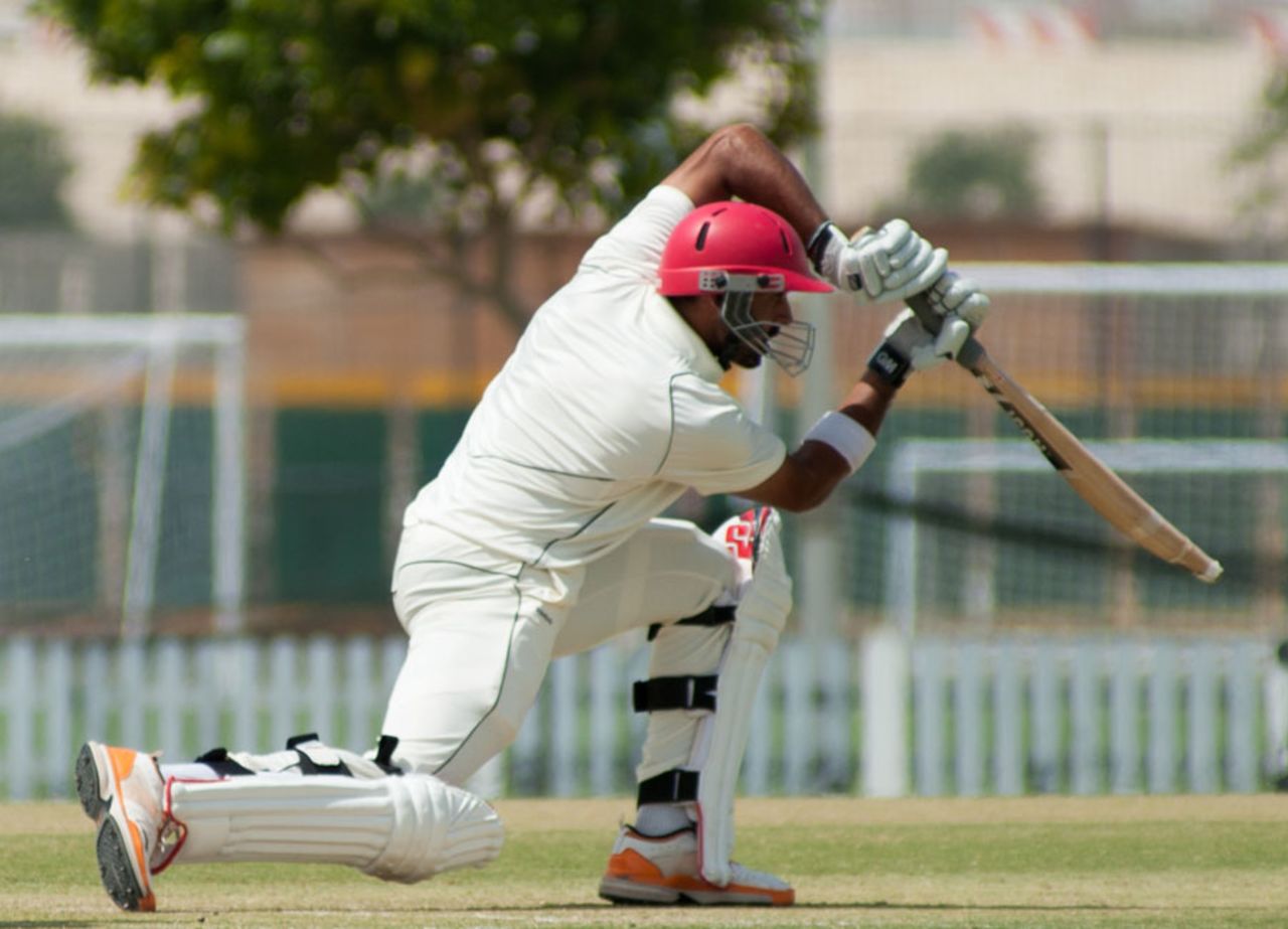 Raza-ur-Rehman drives through the covers, Canada v Kenya, ICC Intercontinental Cup, Sharjah, 1st day, March 18, 2013