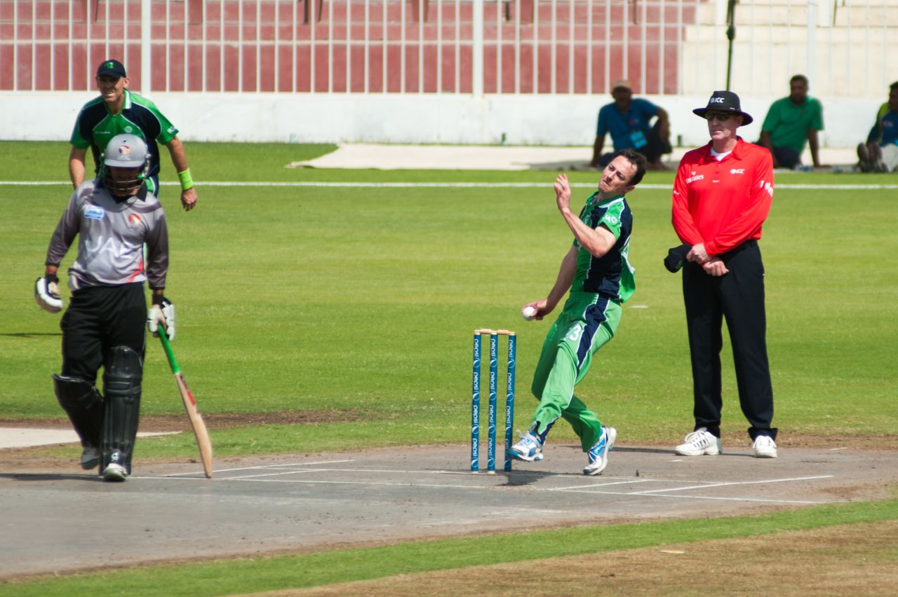 Alex Cusack in his delivery stride, UAE v Ireland, World Cricket League Championship, Sharjah, March 18, 2013