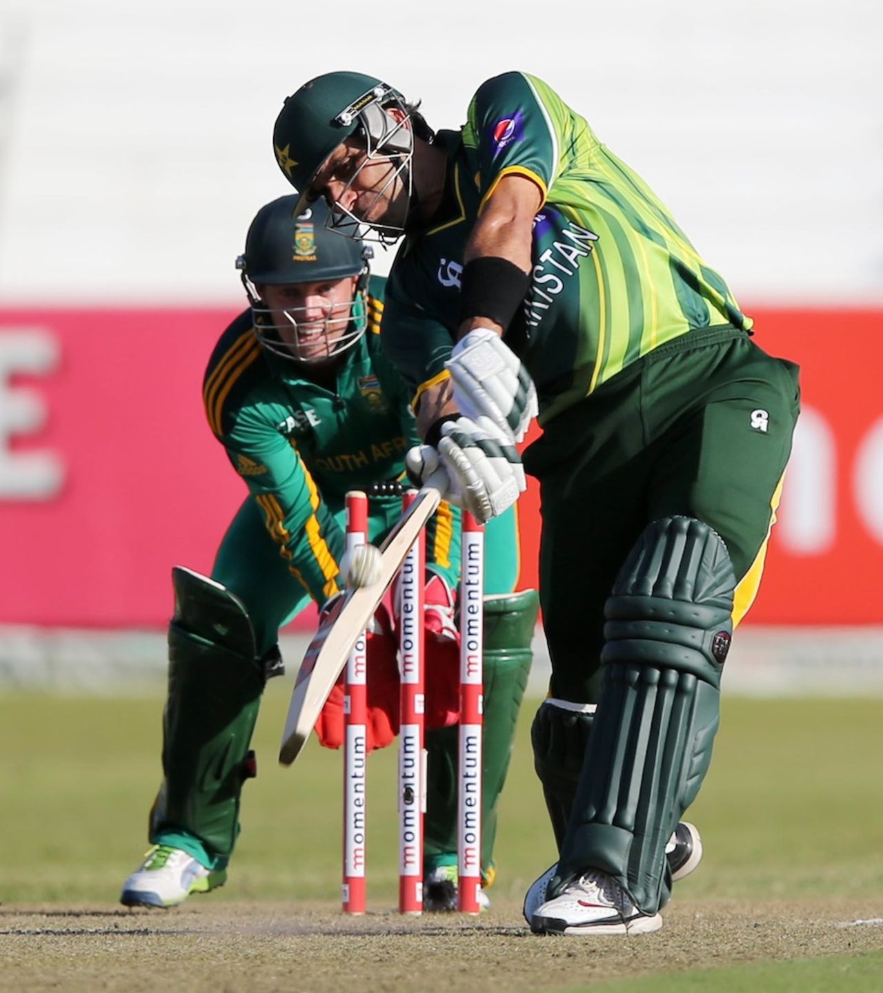 Misbah-ul-Haq goes for a drive through on-side, South Africa v Pakistan, 4th ODI, Durban, March 21, 2013