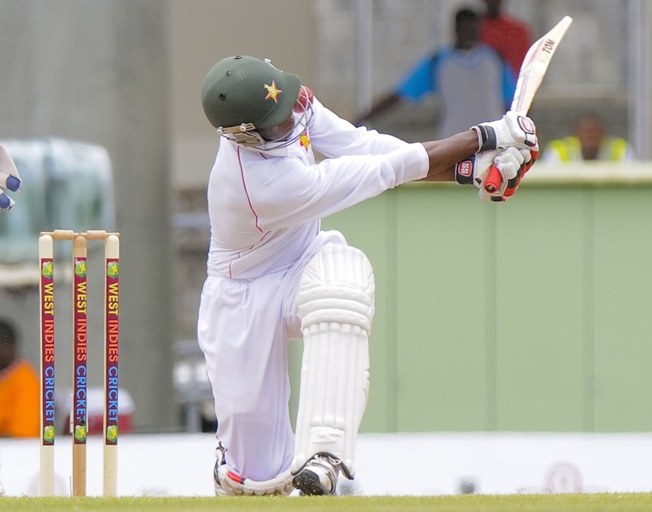 Vusi Sibanda is hit on the helmet, West Indies v Zimbabwe, 2nd Test, Dominica, 3rd day, March 22, 2013