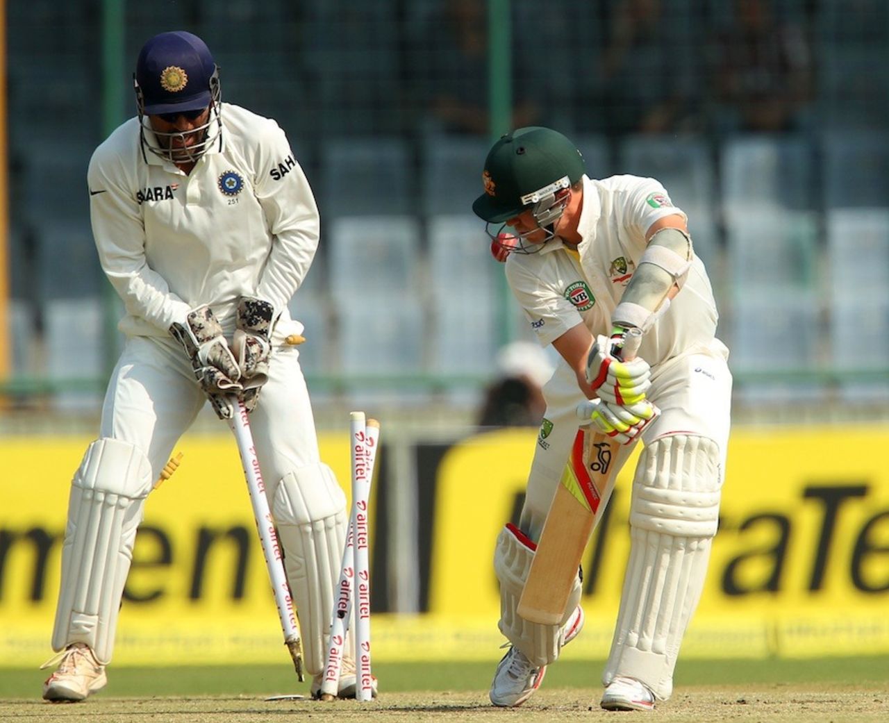 Peter Siddle was bowled for 51, India v Australia, 4th Test, Delhi, 2nd day, March 23, 2012