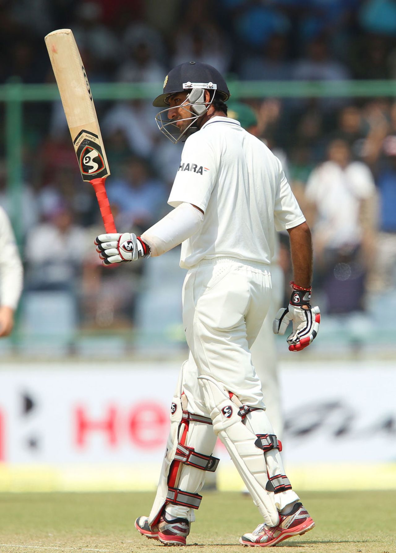 Cheteshwar Pujara completes a half-century, India v Australia, 4th Test, Delhi, 2nd day, March 23, 2013