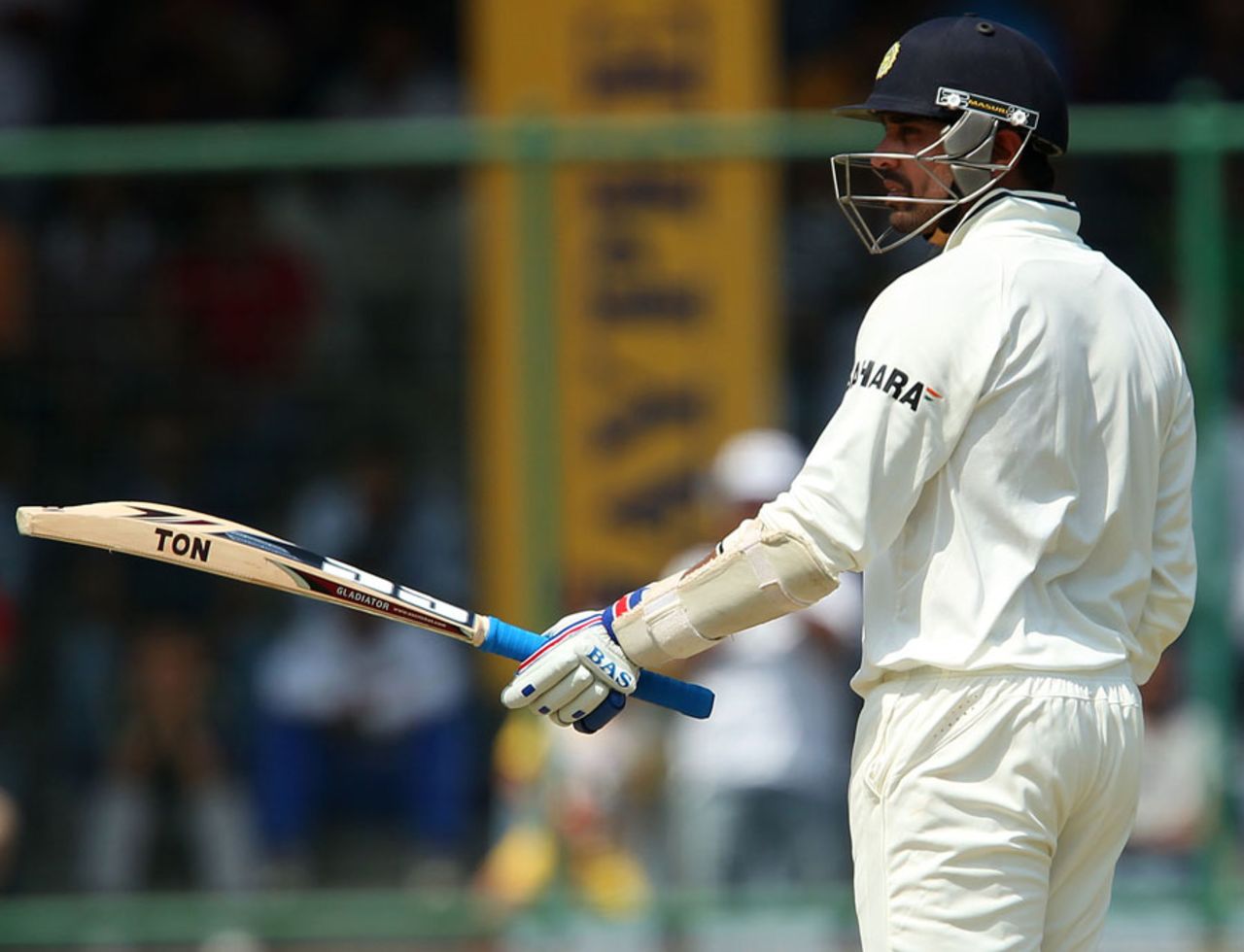 M Vijay raises his bat after scoring a fifty, India v Australia, 4th Test, Delhi, 2nd day, March 23, 2013