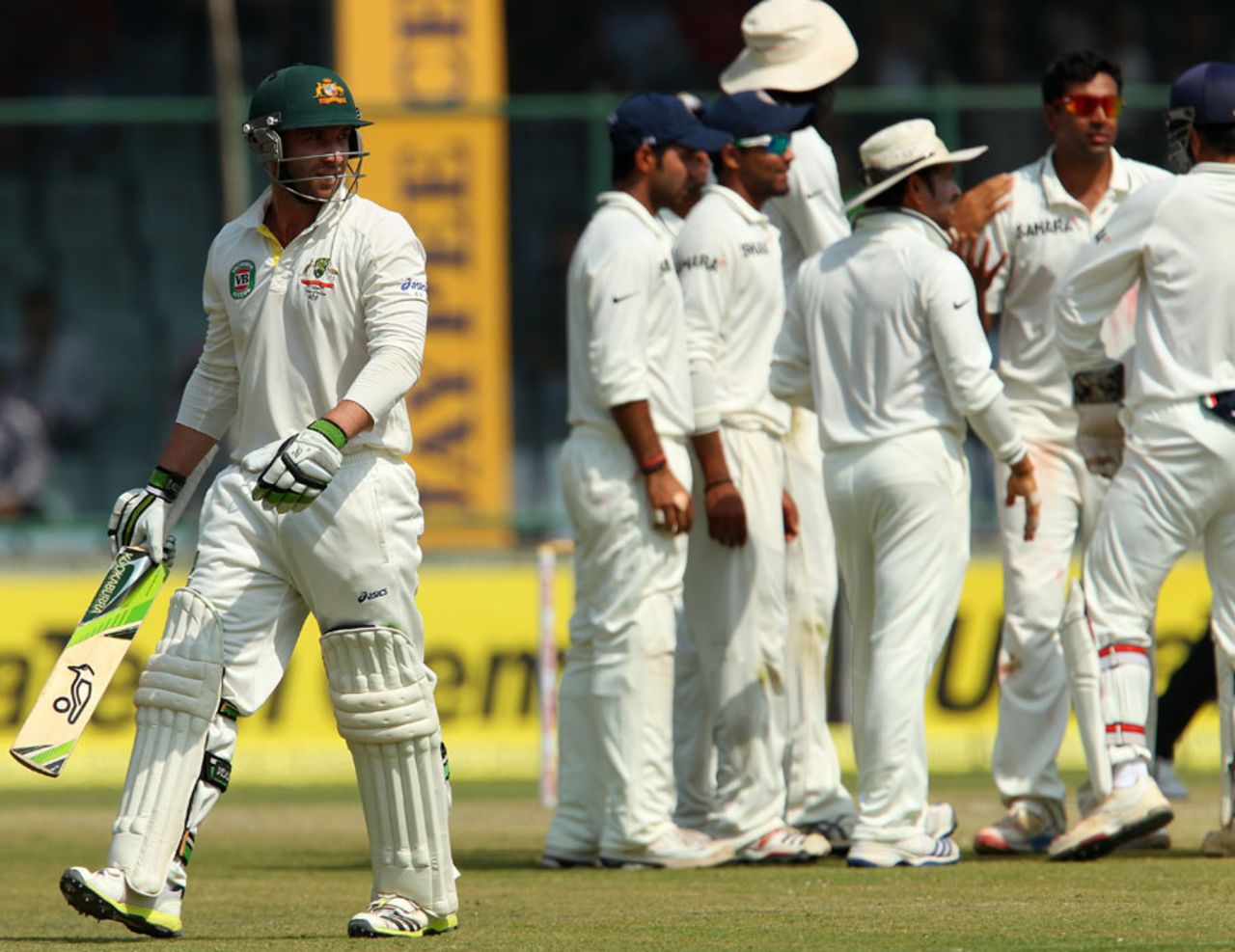 Phillip Hughes walks off after being dismissed, India v Australia, 4th Test, Delhi, 3rd day, March 24, 2013