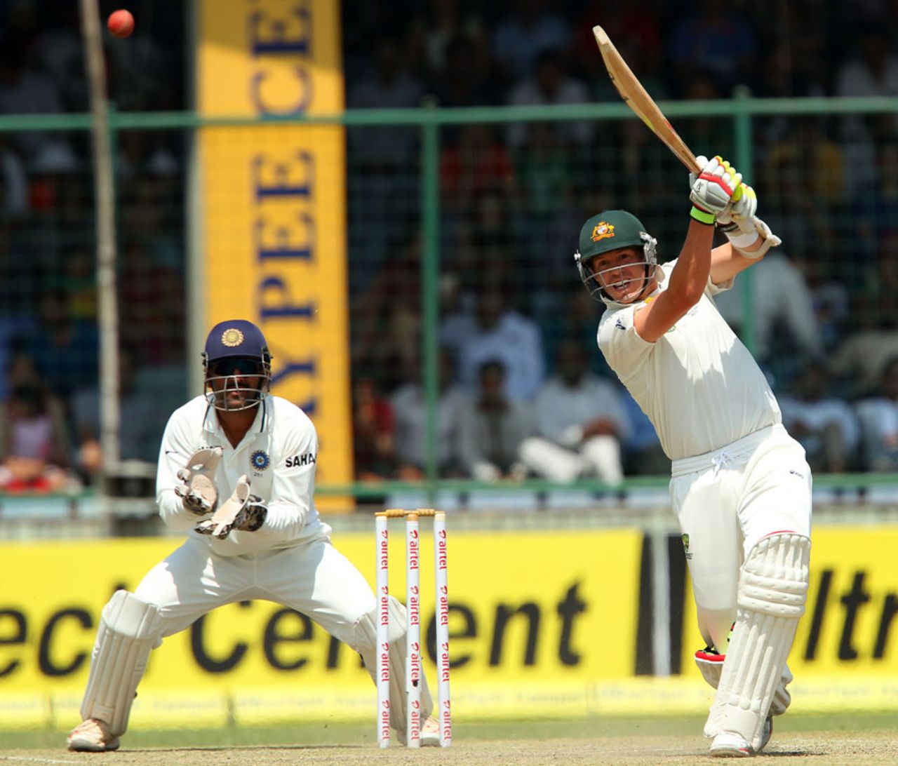 Peter Siddle hits down the ground, India v Australia, 4th Test, Delhi, 3rd day, March 24, 2013