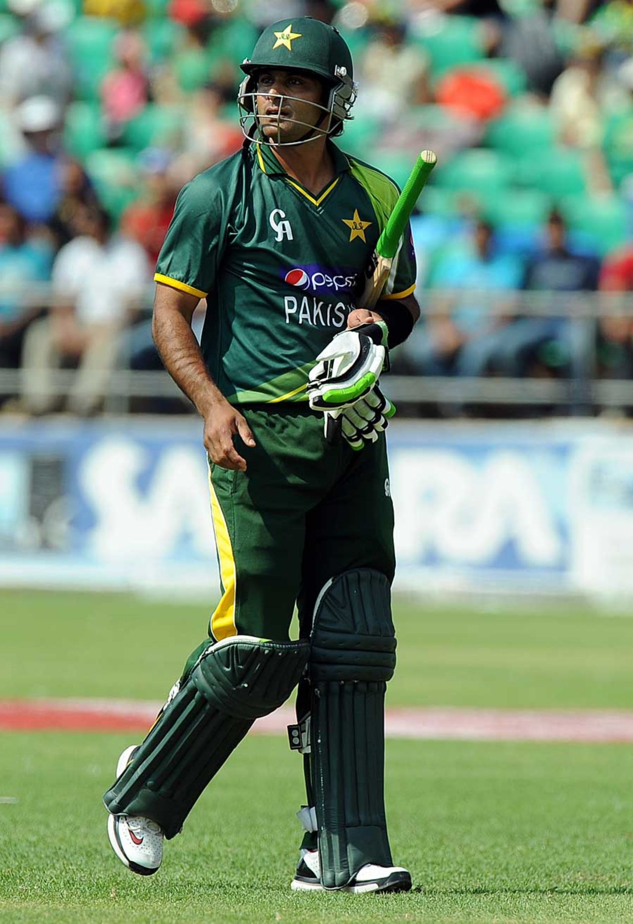 Mohammad Hafeez walks back after being dismissed, South Africa v Pakistan, 5th ODI, Benoni, March 24, 2013
