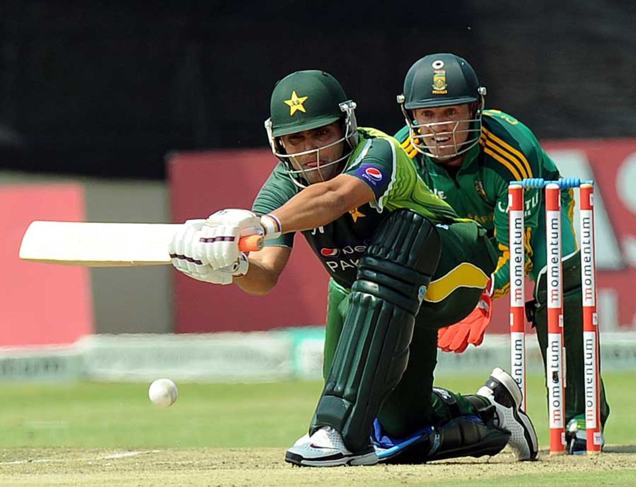 Kamran Akmal shapes up to sweep, South Africa v Pakistan, 5th ODI, Benoni, March 24, 2013