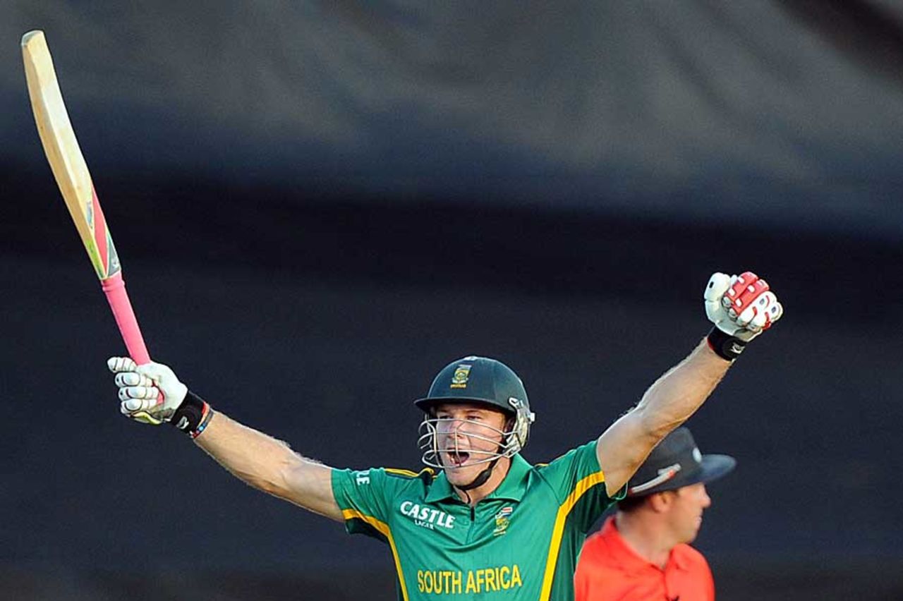 David Miller reacts after South Africa's victory, South Africa v Pakistan, 5th ODI, Benoni, March 24, 2013