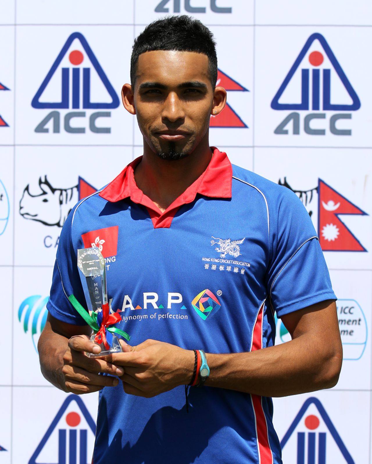 Irfan Ahmed picked up the Man of the Match award against Malaysia at the ACC Twenty20 Cup 2013 in Nepal
