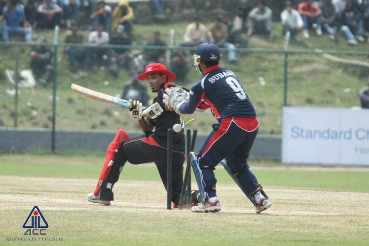 Waqas Barkat's fine innings against Nepal comes to an end at the ACC Twenty20 Cup 2013 in Kathmandu