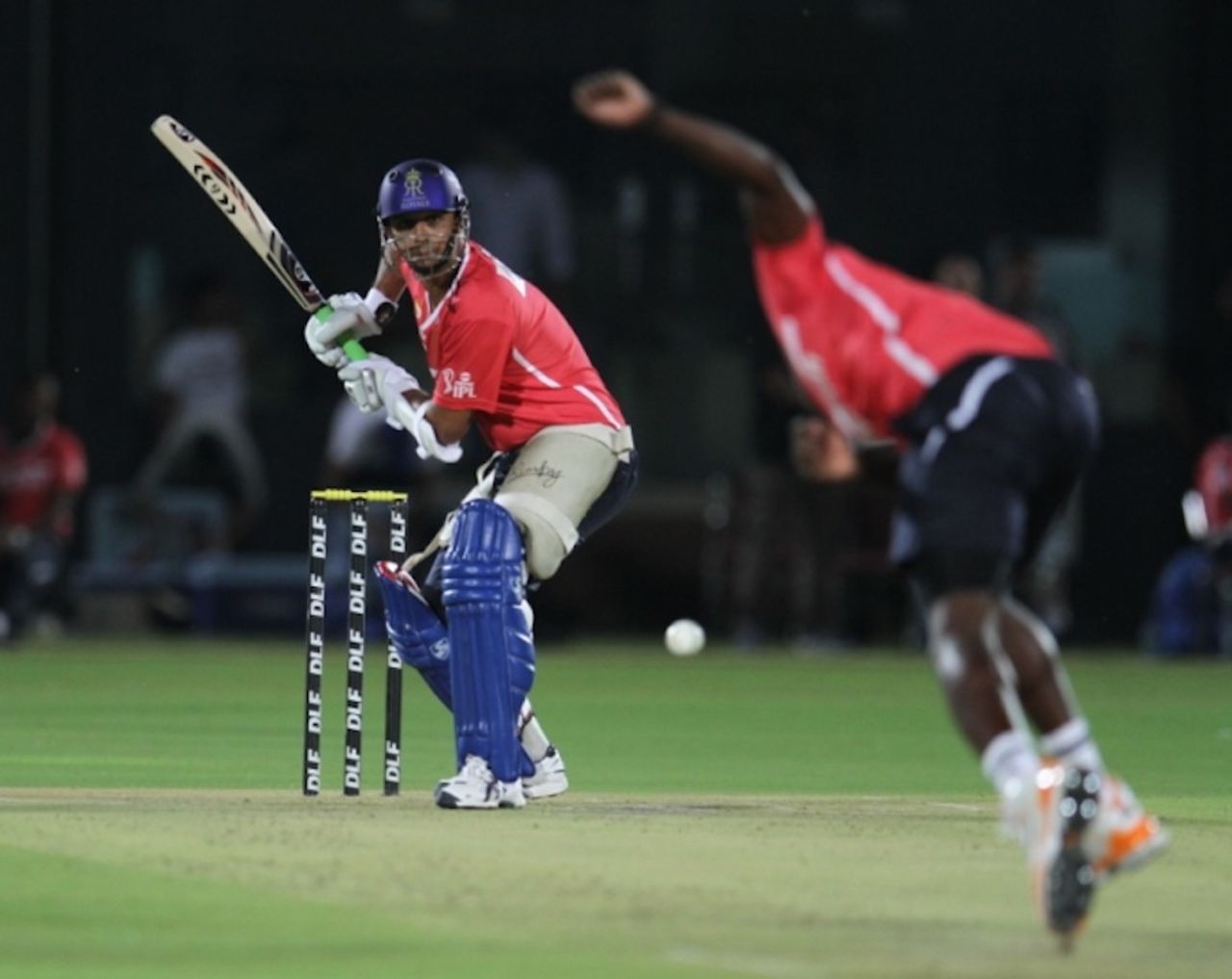 Rahul Dravid prepares to play a shot during a practice match at the Sawai Mansingh Stadium in Jaipur