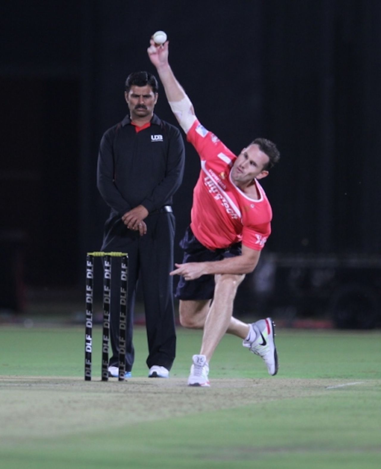 Shaun Tait in his bowling stride during a Rajasthan Royals practice match at the Sawai Mansingh Stadium in Jaipur