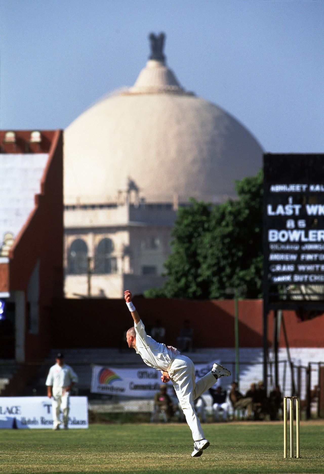 Craig White bowls in a tour match at the Sawai Mansingh Stadium, India A v England XI, Jaipur, 1st day, November 27, 2001