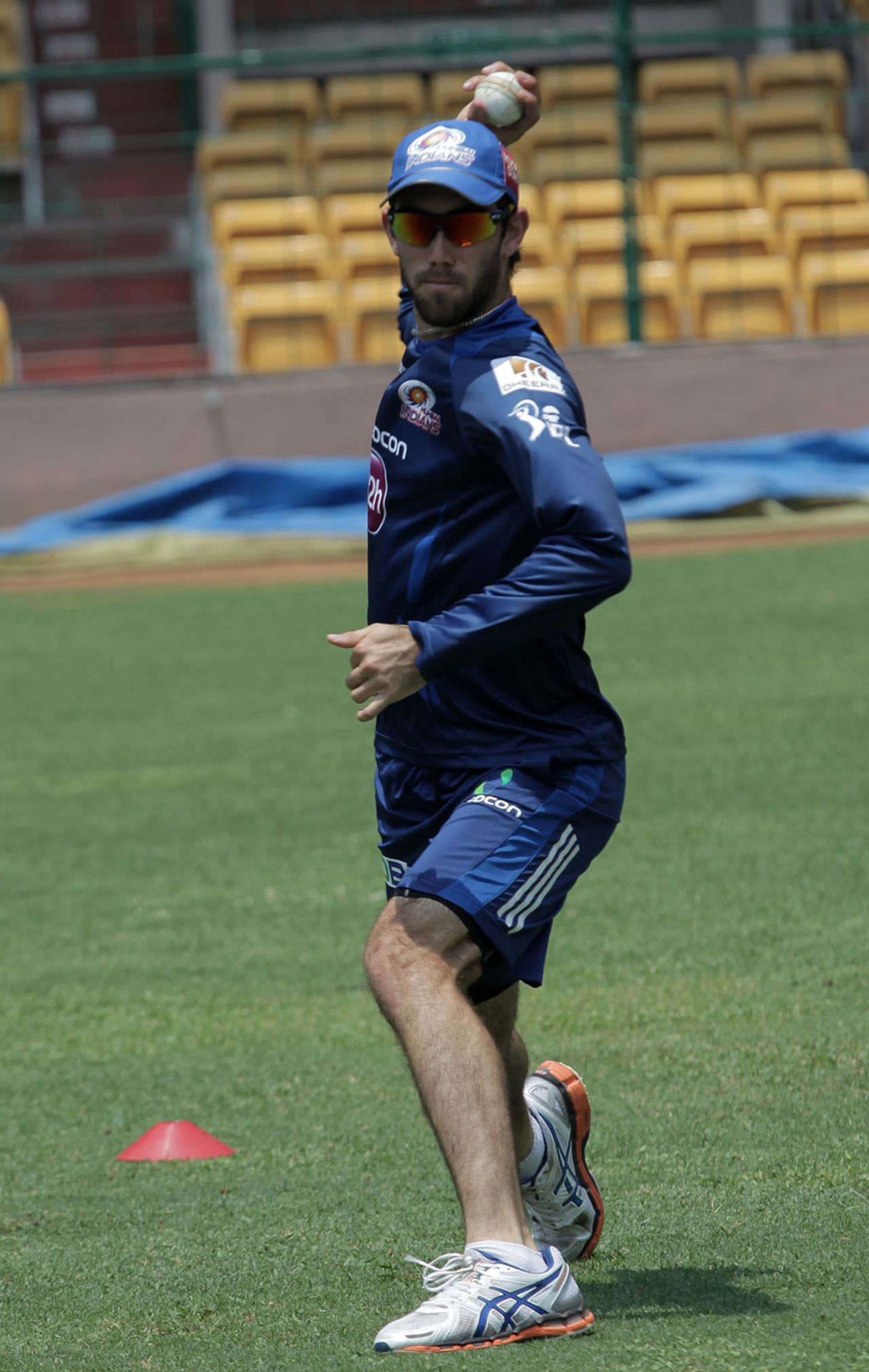 Mumbai Indians' million-dollar buy, Glenn Maxwell, takes part in a fielding drill, Bangalore, April 1, 2013