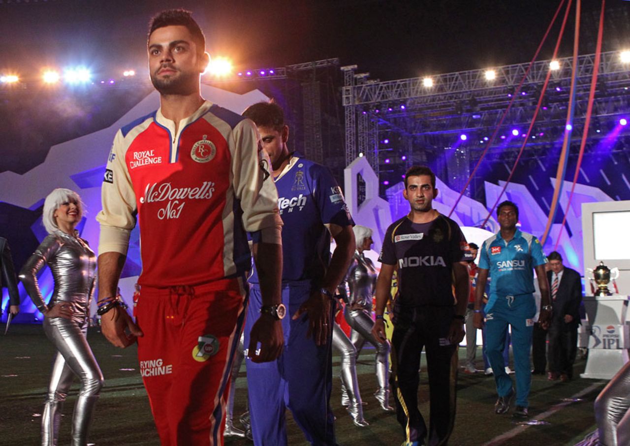 The captains of the IPL franchises arrive at the opening ceremony, Kolkata, April 2, 2013