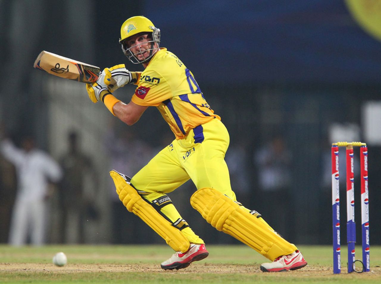Michael Hussey glides one to the off side, Chennai Super Kings v Mumbai Indians, IPL, Chennai, April 6, 2013