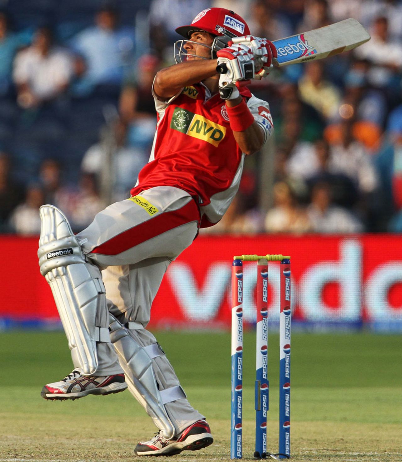 Manan Vohra pulls to the leg side boundary, Pune Warriors v Kings XI Punjab, IPL, Pune, April 7, 2013